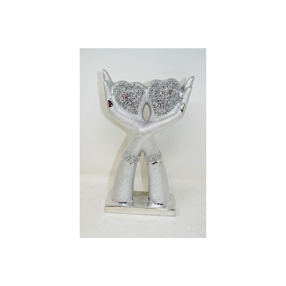 Silver Small Two Heart in Hands  | Crushed Diamond Display