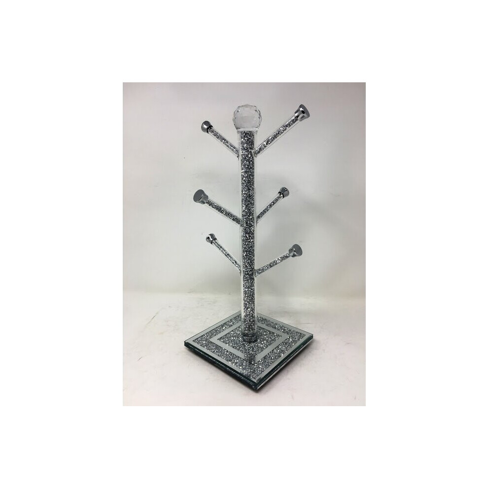 Silver Glass  CRYSTALLIZED Kitchen Mug Cup Stand Tree