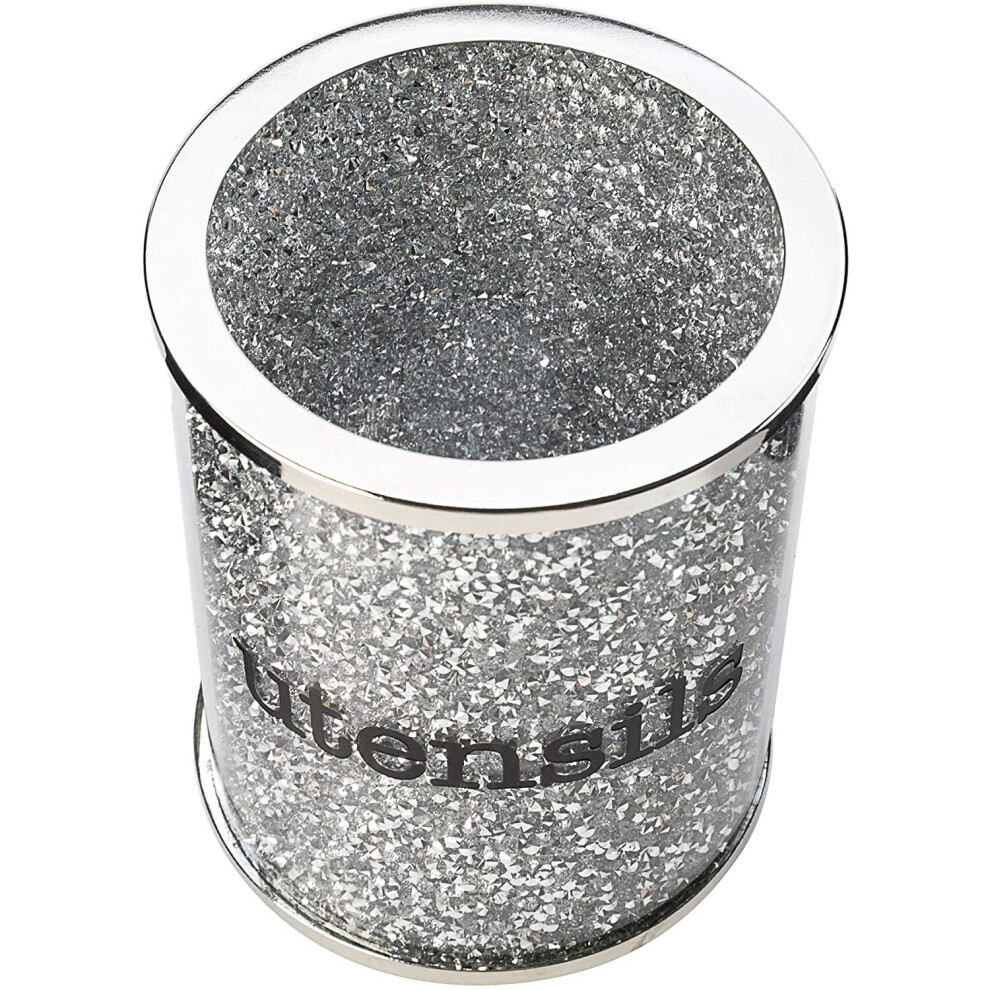 Crystal Utensil Holders Sparkle Crushed Diamond Filled  Metal Frame Round Gift Box