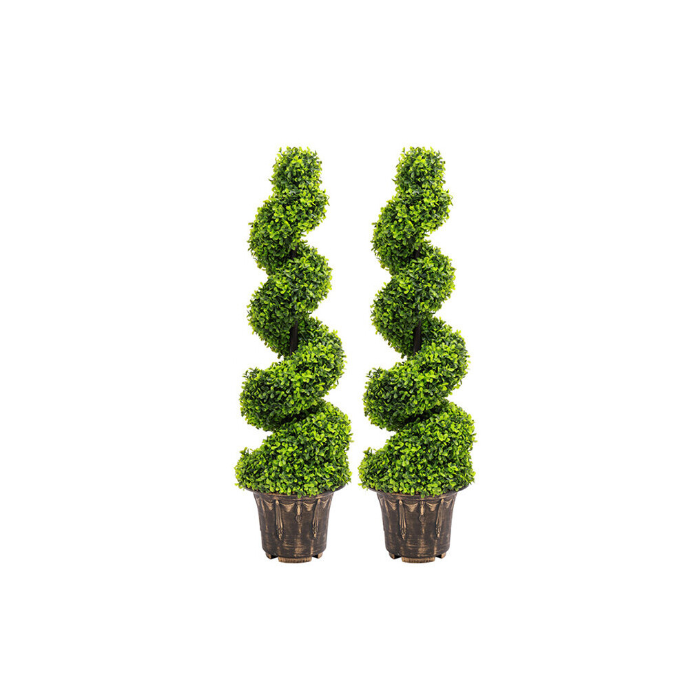 2pcs Artificial Potted Rotating Topiary Trees Garden Yard Ornament with Pot