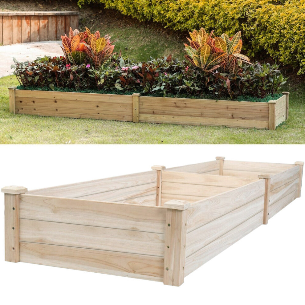 Garden Solid Fir Wood Raised Flower Bed Vegetable Herb Planter Grow Rectangular