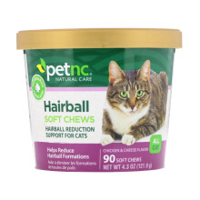 petnc NATURAL CARE, Szőrös golyók, minden macska, csirke és sajt, 90 lágy golyó, 4,3 oz (121,9 g)
