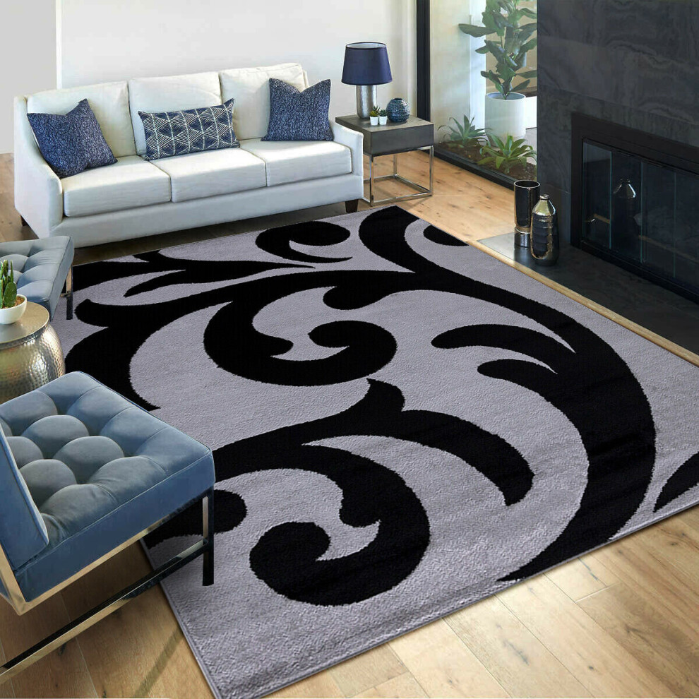 (Silver & Black, 120 x 170 cm (4ft x 5ft 8")) Large Living Room Rugs Carpet Mat Rug Hall Runner