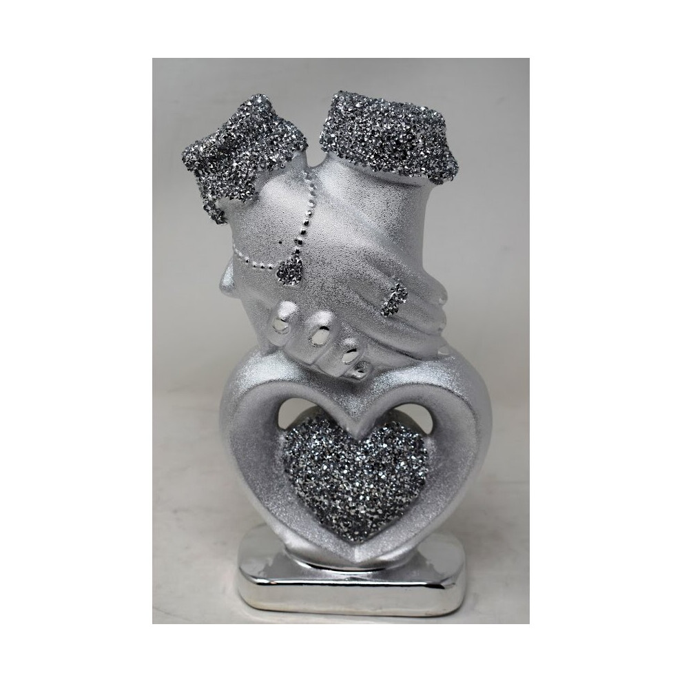 Silver Sparkle Ornament Bling Crushed Diamond Gift |heart ornament  hand love silver |  Wedding Anniversary, Birthday Present, Home Decor