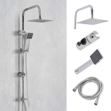 Shower Kit Twin 2 Mixer Shower Heads Rail Riser Square Bathroom Set