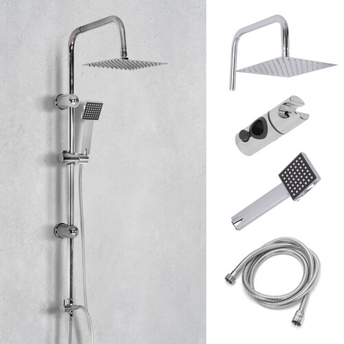 Shower Kit Twin 2 Mixer Shower Heads Rail Riser Square Bathroom Set