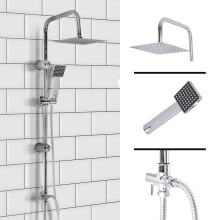 Modern Chrome Shower Kit Twin Head Square Shower Set Fixed Shower