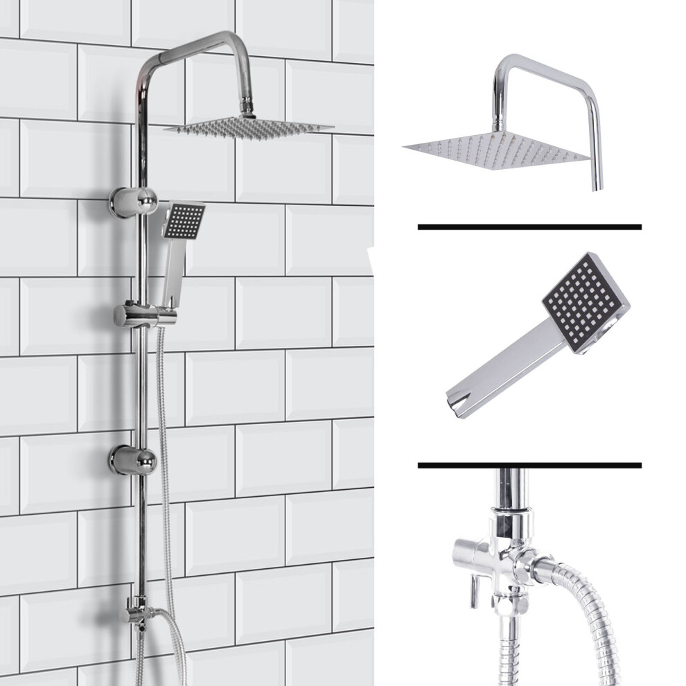 Modern Chrome Shower Kit Twin Head Square Shower Set Fixed Shower
