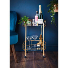 NEW Gold Drinks Trolley With Glass Shelves Mini Bar Cocktail Table Drink Table