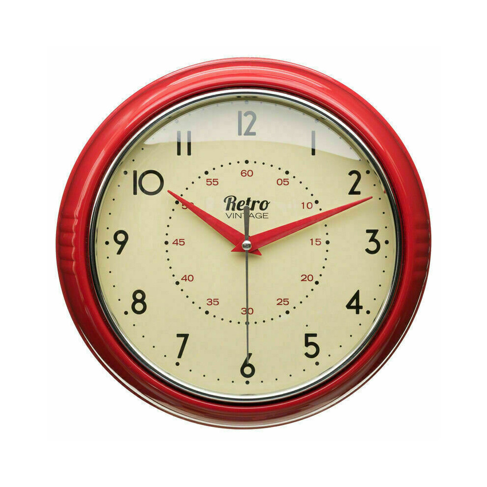 Vintage 50's Style Round Wall Clock Kitchen Diner Room Home Decoration Red