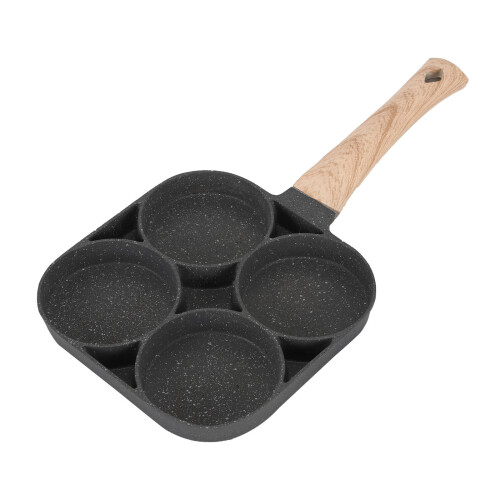 4 Hole Omelet Pan for Burger Egg Ham Pancake Maker Wooden Handle