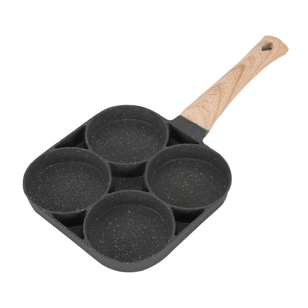 4 Hole Omelet Pan for Burger Egg Ham Pancake Maker Wooden Handle