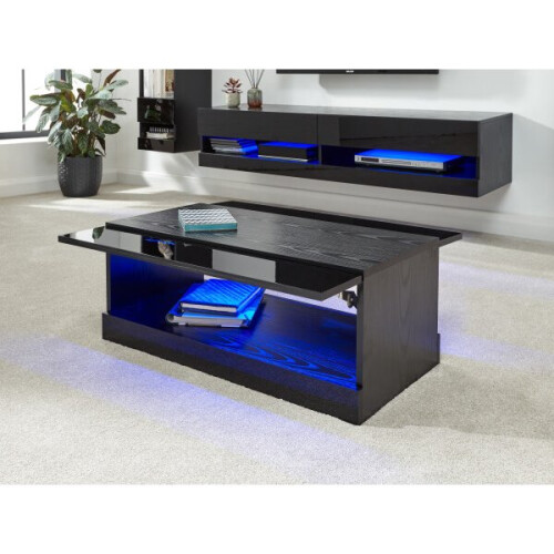 (Black) Galicia LED Lift Up High Gloss Front Coffee Tables