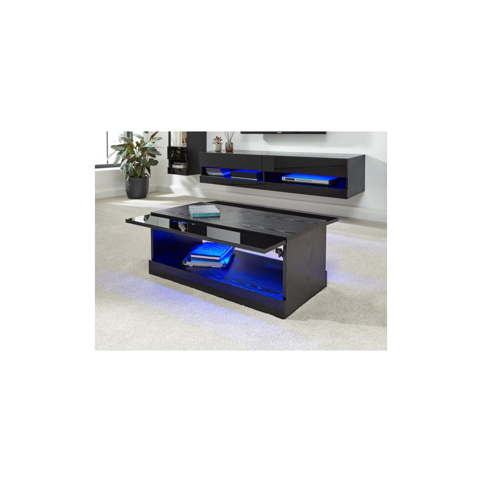 (Black) Galicia LED Lift Up High Gloss Front Coffee Tables