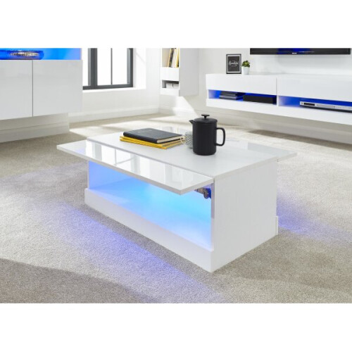 (White) Galicia LED Lift Up High Gloss Front Coffee Tables