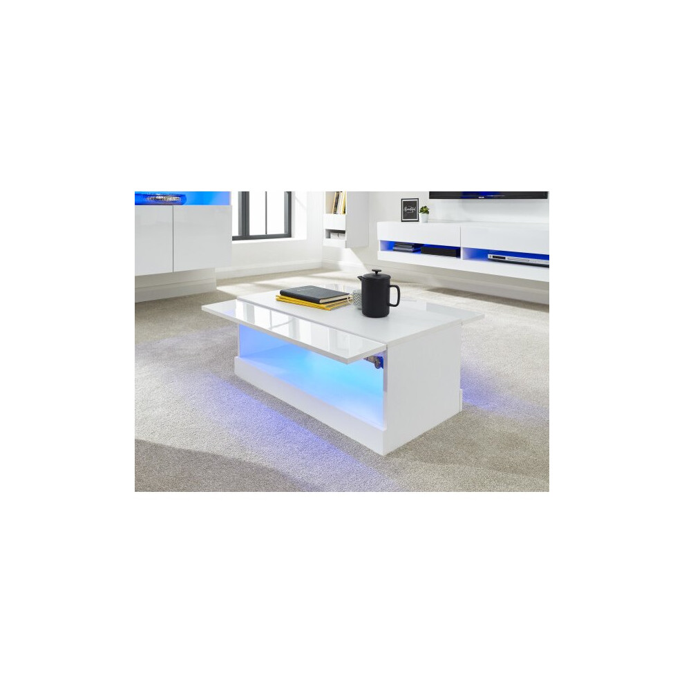 (White) Galicia LED Lift Up High Gloss Front Coffee Tables