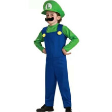 ((Boys) Green Luigi, 5-6 Years) Kids Super Mario Costume Fancy Dress Up Hat Outfits Set Party Boys Cosplay