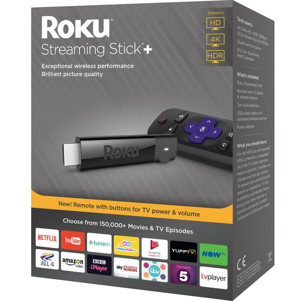 Roku Streaming Stick+ Smart Box Netflix BBC iPlayer - Black New