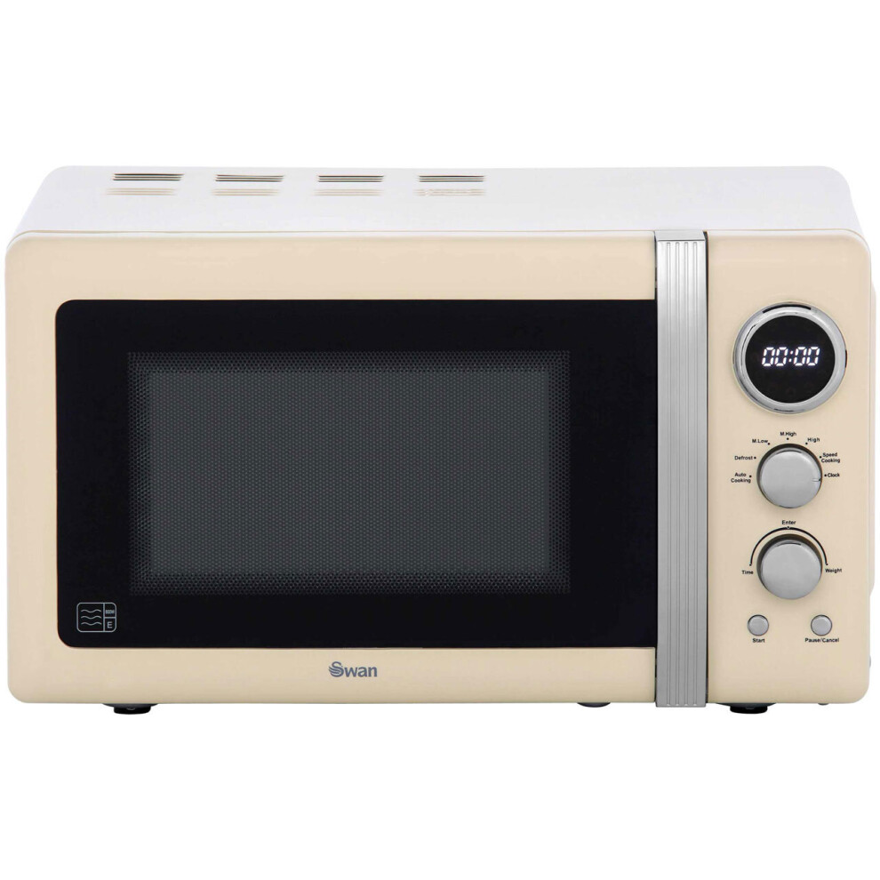 Swan Retro Digital 20L Microwave 800W Freestanding Countertop Five Power Levels in Cream