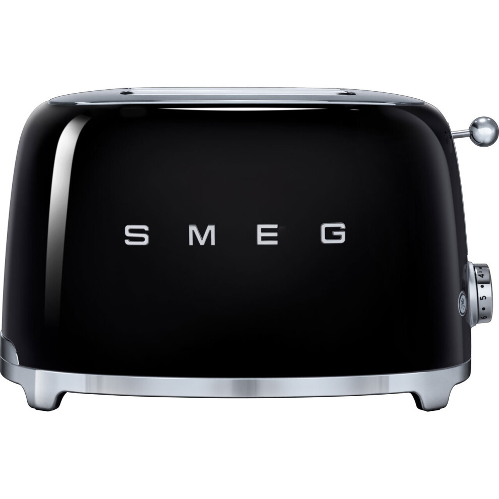 Smeg 50's Retro TSF01BLUK 2-Slice Toaster, Black - Iconic Design with Browning Control