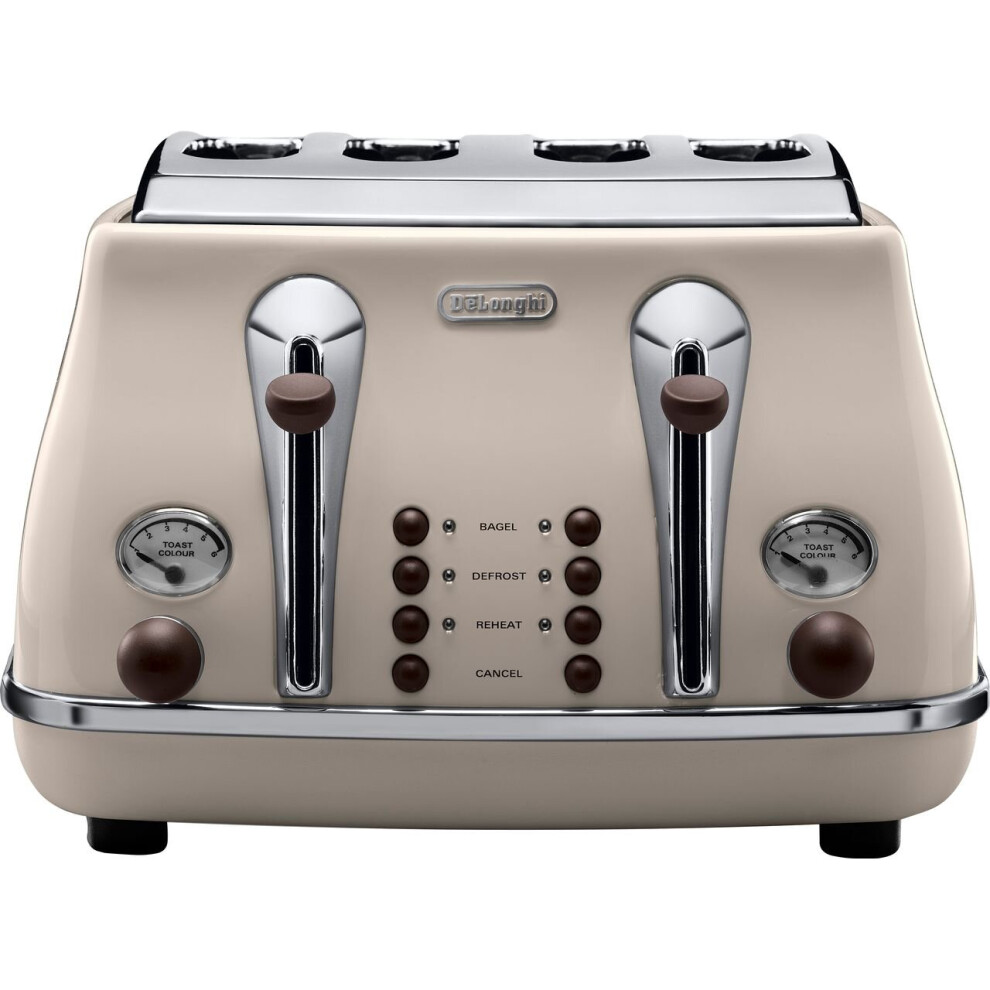 New De'longhi Icona Vintage Ctov4003.bg 4 Slice Toaster - Beige Ctov4003bg