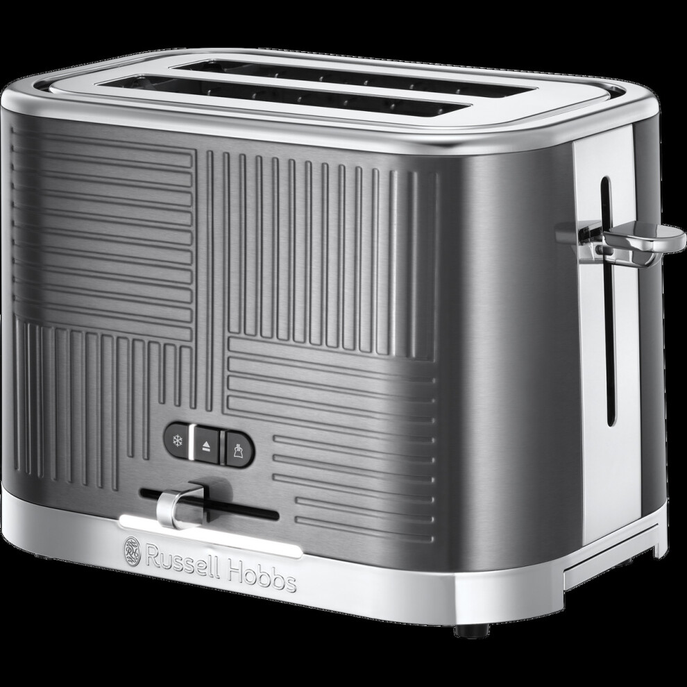 New Russell Hobbs Geo-Steel 2-Slice Toaster - High Lift Lever, Removable Crumb Tray Silver 25250