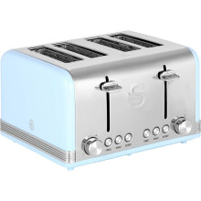 Swan ST19020BLN Retro 4-Slice Toaster with Defost/Reheat/Cancle Functions, Cord Storage, 1600W, Retro Blue