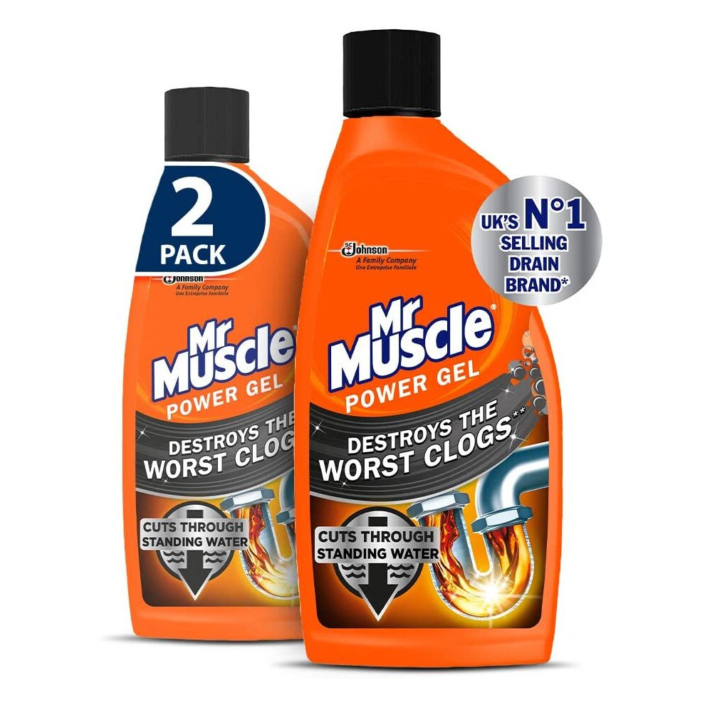 Mr Muscle Drain Unblocker, Sink & Drain Cleaner, Heavy Duty Power Gel, 2 x 500 ml