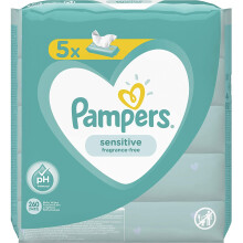 Pampers Baby Wet Wipes Sensitive for Sensitive Baby Skin Dermatologically Tested 260 Wipes (5 x 52)