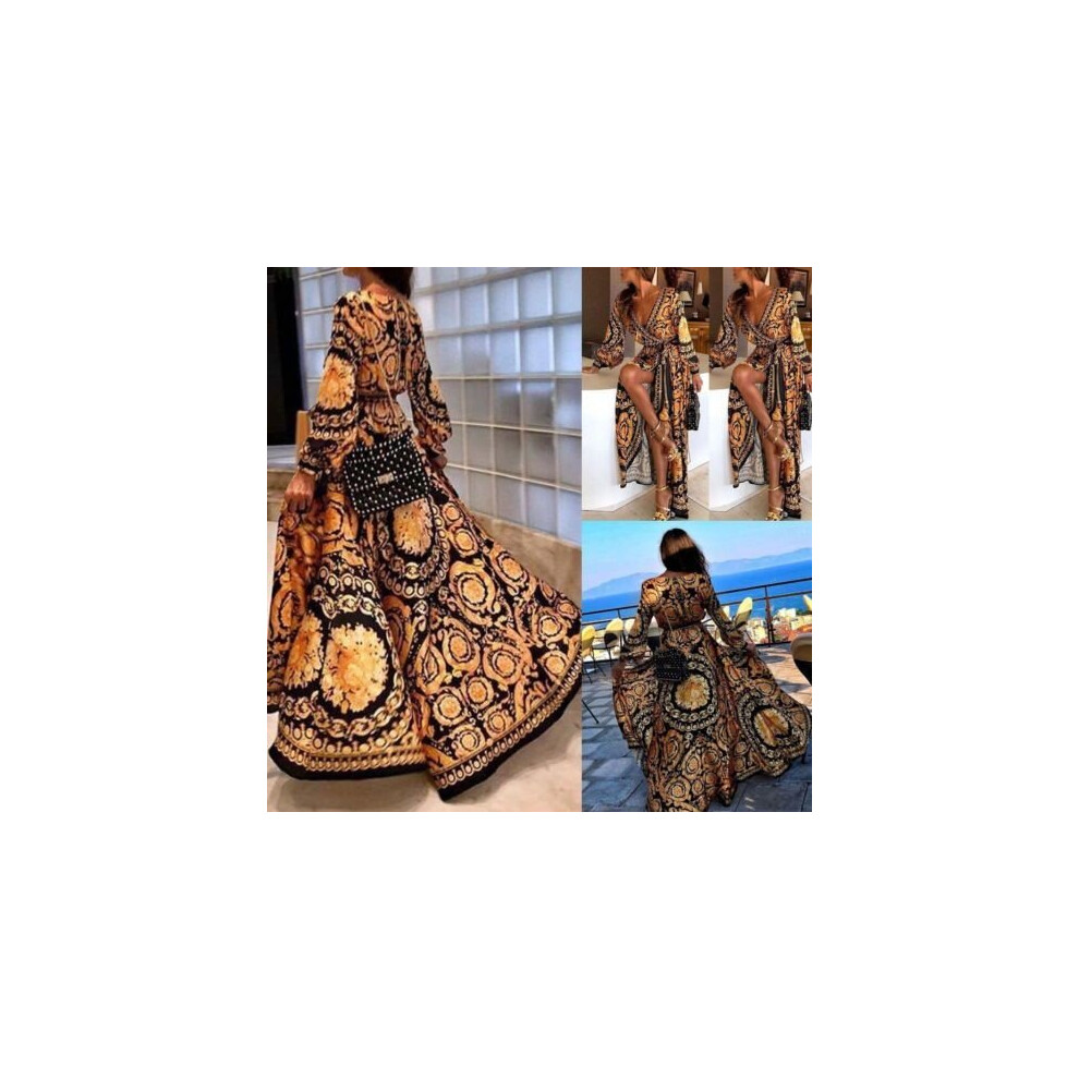(S) Boho Floral Long Sleeve Long Dress Party Beach Beach Dress Evening Dress-image-OPC-P6Z62Y5-NEW