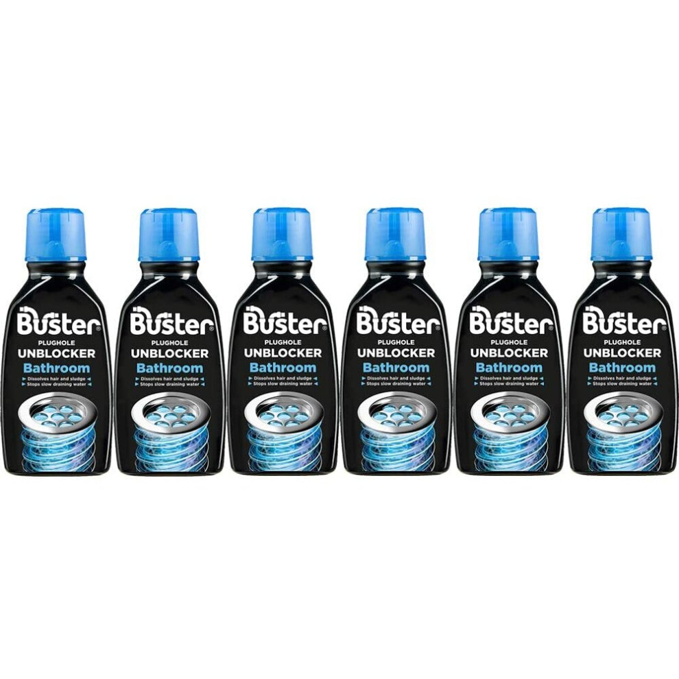 Bathroom Buster Drain Clear Plughole Unblocker 300Ml Dissolves Hair & Soap (6 Bottles)