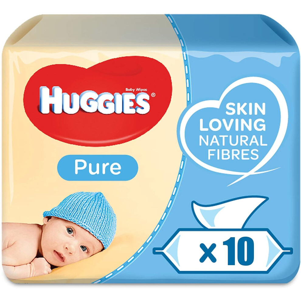 Huggies Pure Baby Wipes - Pack of 10 (10 x 56 Packs, Total 560 Wipes)