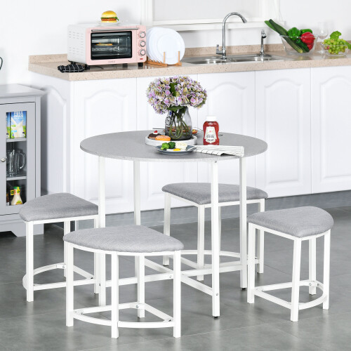 Homcom HOMCOM Modern Round Dining Table Set with 4 Upholstered Stools, Dining 2