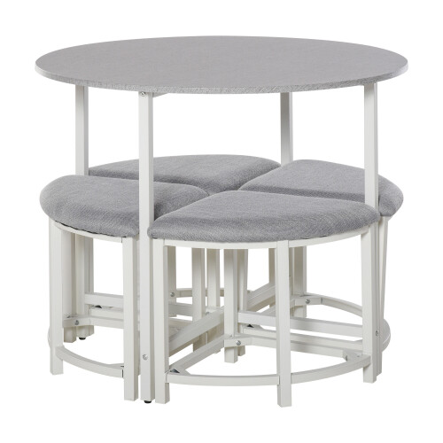 Homcom HOMCOM Modern Round Dining Table Set with 4 Upholstered Stools, Dining
