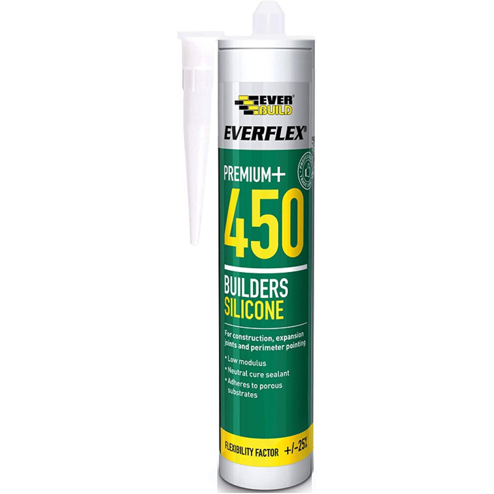 Everbuild Everflex 450 Premium+ Builders Silicone Sealant, Transparent, 300 ml
