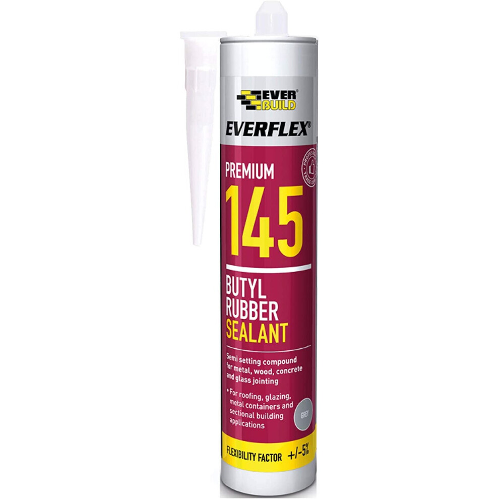 Everbuild Everflex 145 Premium Butyl Rubber Sealant, Grey, 300 ml
