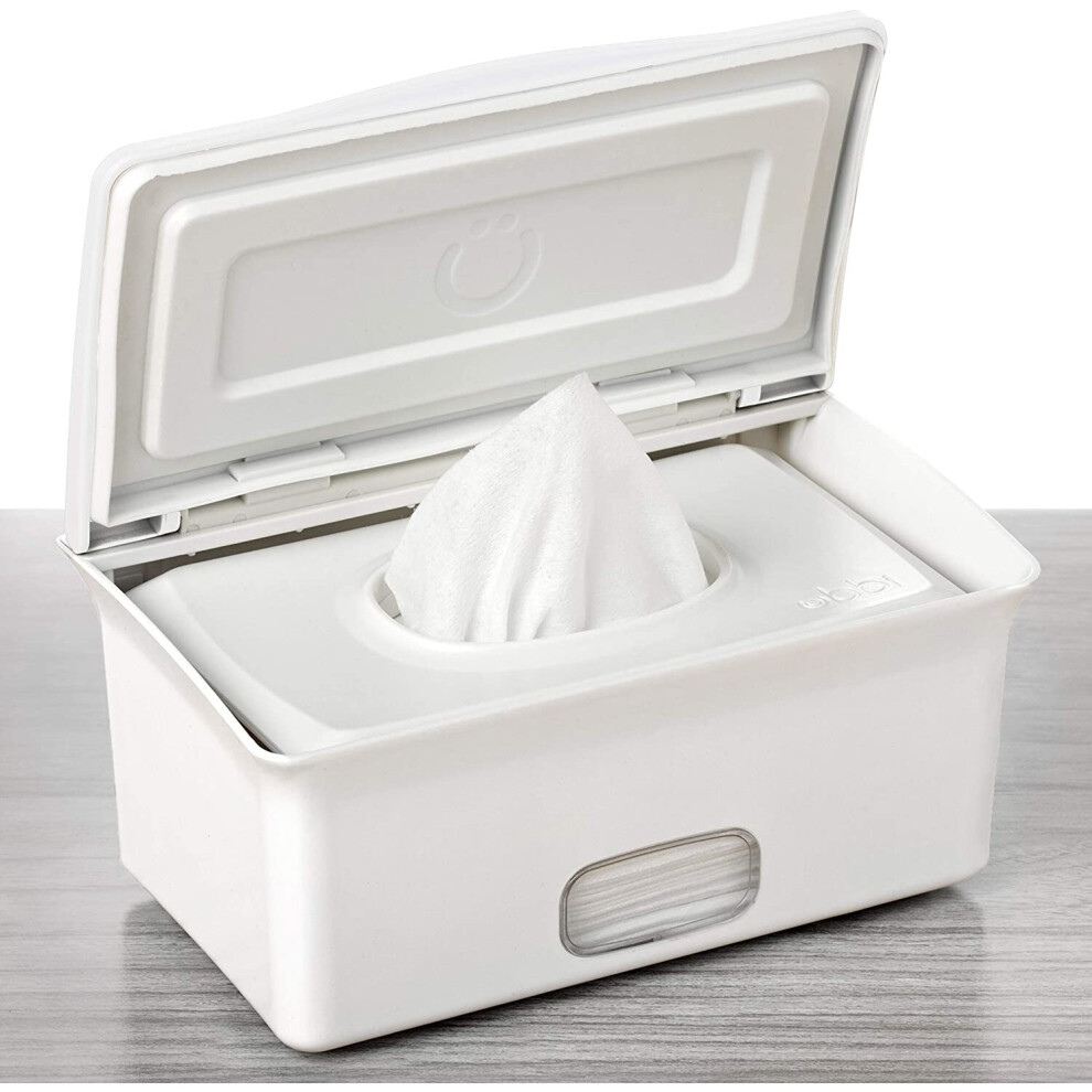 Ubbi White Baby Nappy Wipes Dispenser | Baby Nappy Wipes Case, Baby Wipes Holder With Weighted Plate, Keeps Wipes Fresh And Non-Slip Rubber Feet,