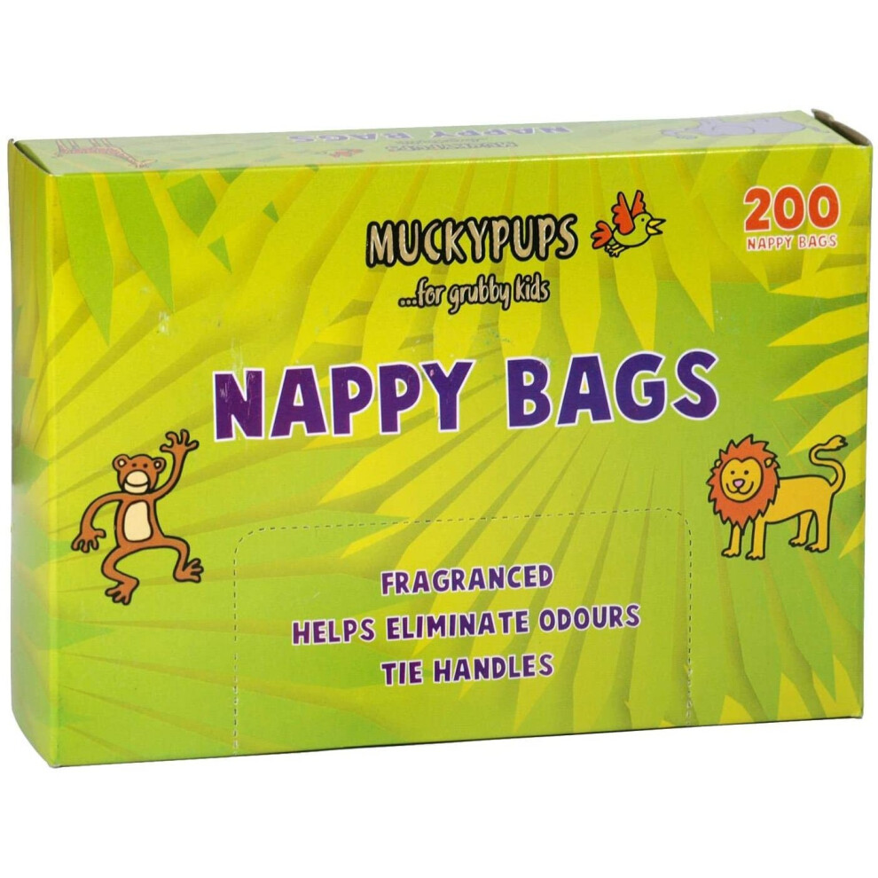 Muckypups Disposable Nappy Bags Fragranced & Tie Handles - 200 x Mucky Pups Nappy Sacks per Pack-image-OPC-P6Z7DWX-NEW