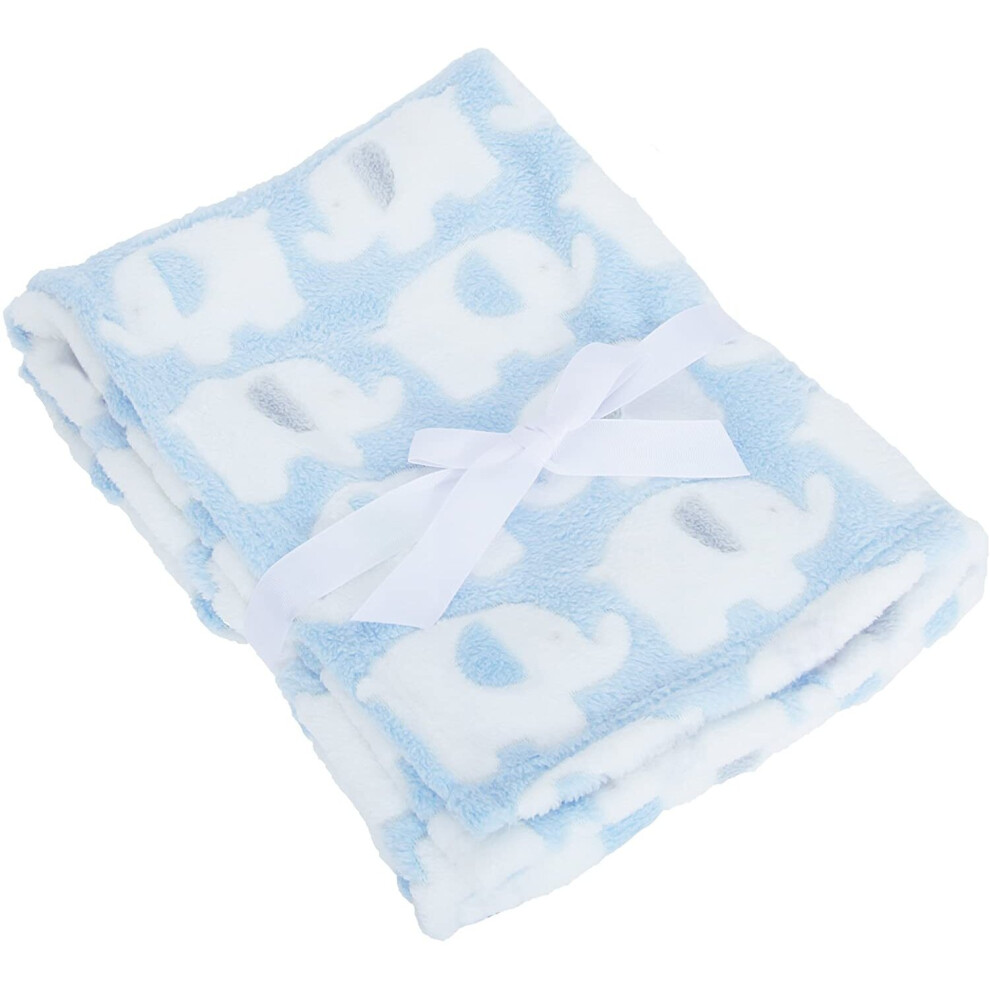 Baby Elephant Luxury Pram Blanket -Boy/Girl Options (75cm x 100cm) (Blue)