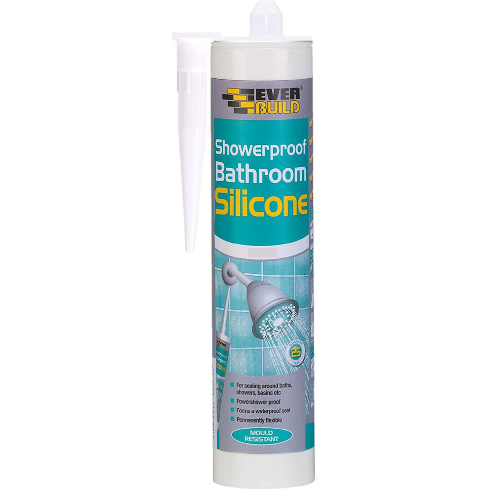 Everbuild Showerproof Bathroom Silicone Sealant, White, 280 ml