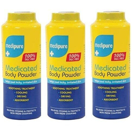 3 x MEDIPURE Medicated Body Powder 100% TALC FREE 200g (600g)