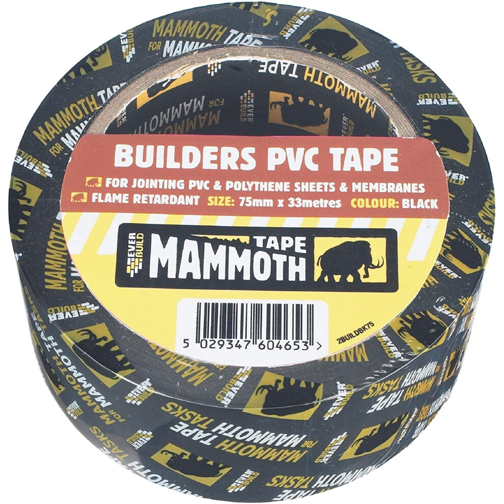 Everbuild Mammoth Builders PVC Tape, Black, 75 mm x 33 m
