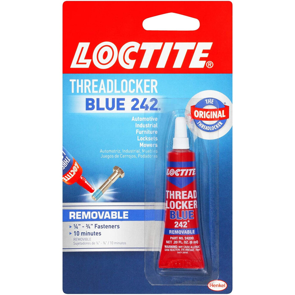 Loctite 209728 Heavy Duty Threadlocker, 0.2 oz, Blue 242, Single Thread Locking Adhesive, 0.2 Fl. Oz (Pack of 1), 2