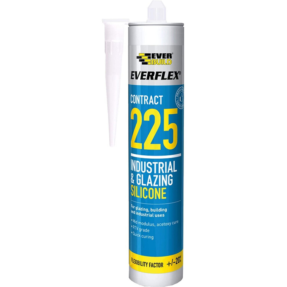 Everbuild Everflex 225 Contract Industrial and Glazing Silicone Sealant, Transparent, 295 ml
