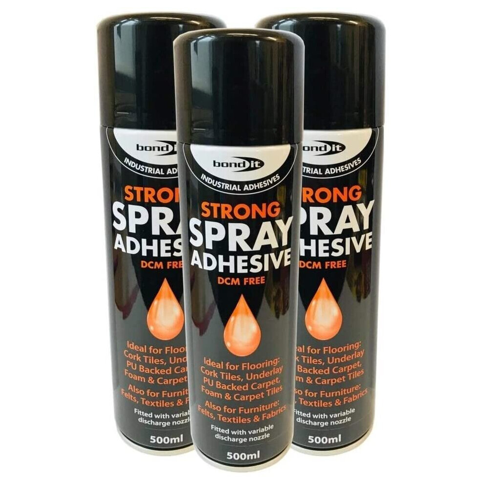 (3 Tins) 500ml Bond it spray Contact adhesive Super Strong carpet tiles underlay spray glue