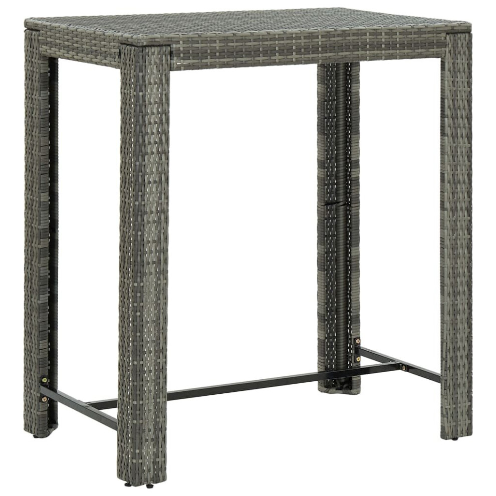 Vidaxl Garden Bar Table Grey Poly Rattan Outdoor Bistro Pub Counter Tea Table