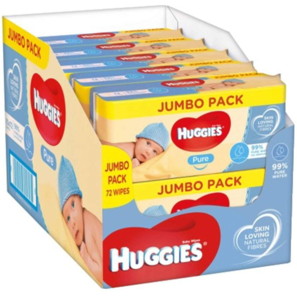 Huggies Pure Baby Wipes - Pack of 10 (10 x 72 Packs, Total 720 Wipes)