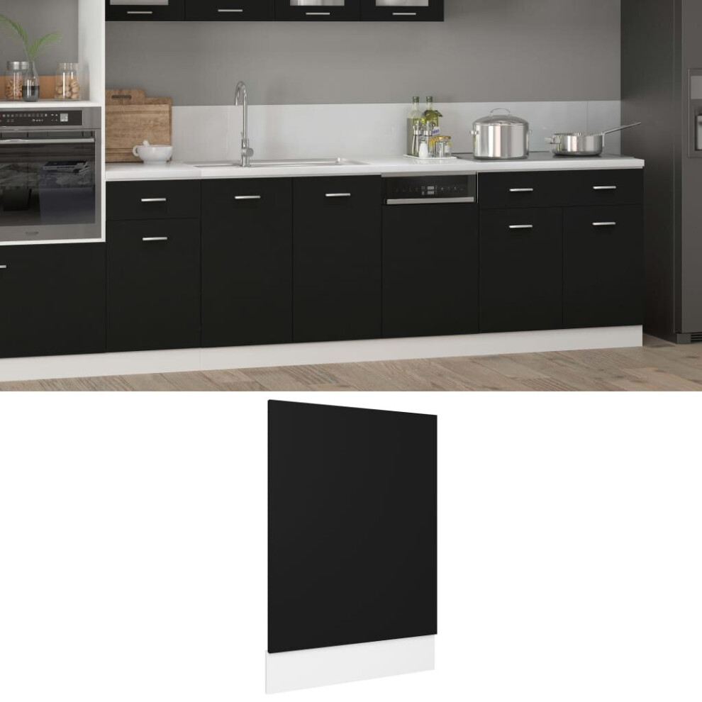 vidaXL Front Dishwasher Panel Black Engineered Wood Cabinet Part Protector