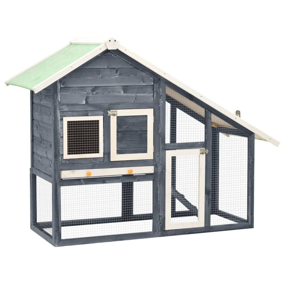 Vidaxl Solid Firwood Rabbit Hutch Grey And White Wooden Pet Carrier Habitat