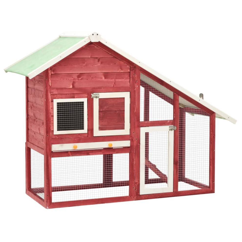 vidaXL Solid Firwood Rabbit Hutch Red and White Wooden Pet Carrier Habitat